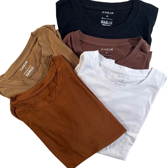 SHEIN Womens Basic Crew Neck T Shirts Pack of 5 Solid Colors Size M - Picture 3 of 8